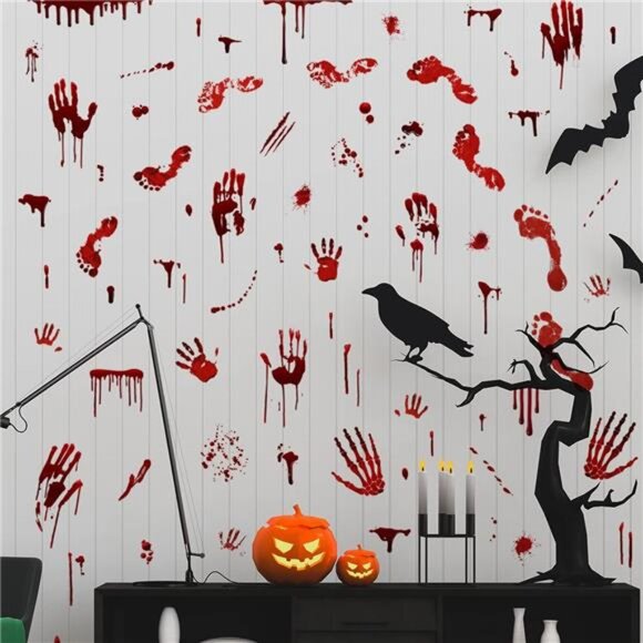 Halloween Bloody‎ Handprint Footprint Window Stickers Wall Stickers Decorations - Picture 3 of 7